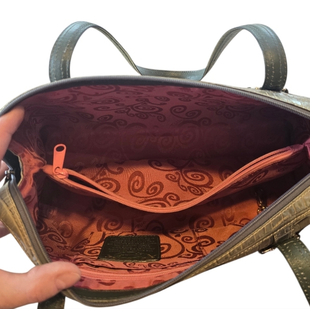 Brighton Sage Green Croc Embossed Leather Vintage Satchel Shoulder Bag - Picture 6 of 16